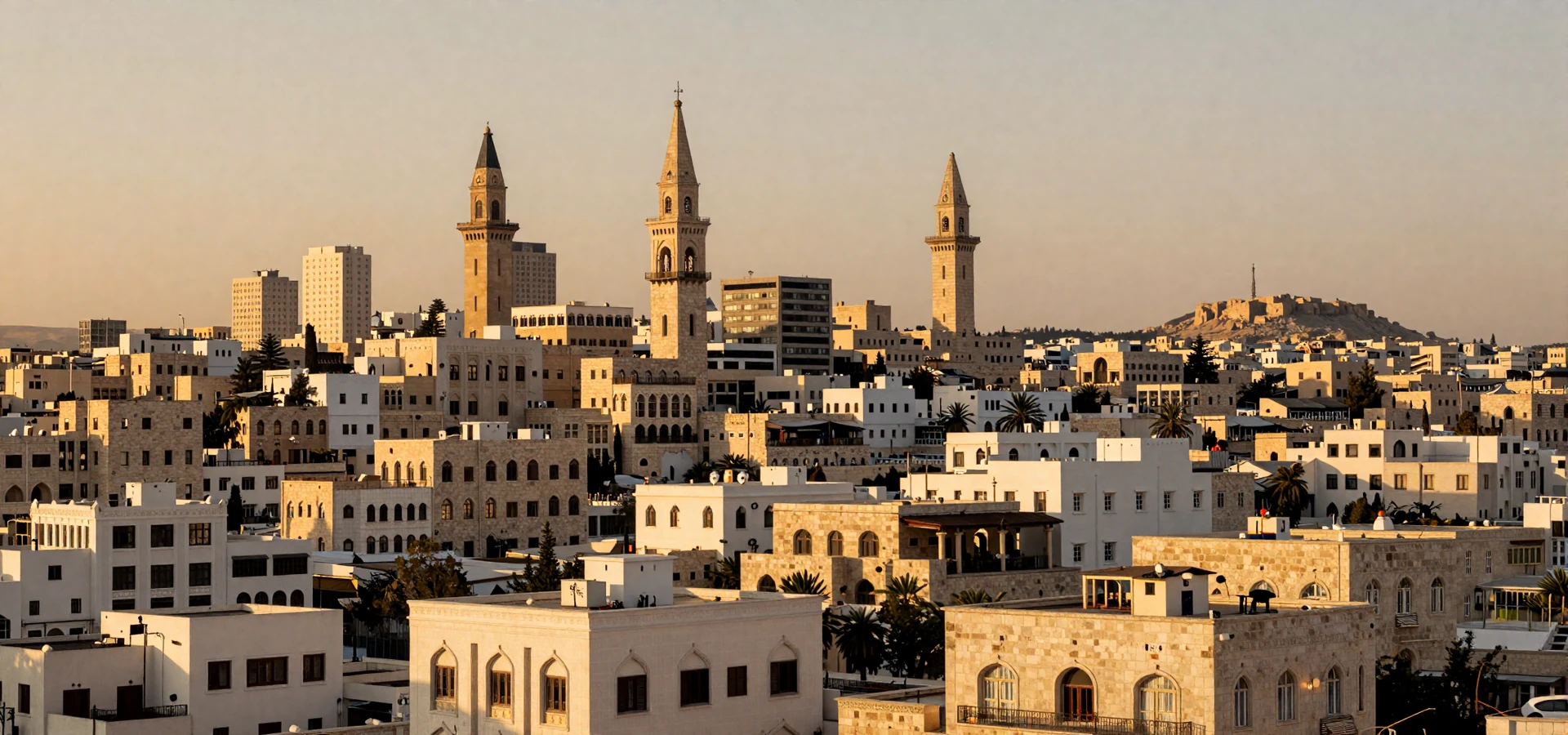 Golden hour panorama of Amman Jordan cityscape representing Jordanian women dating culture and modern heritage