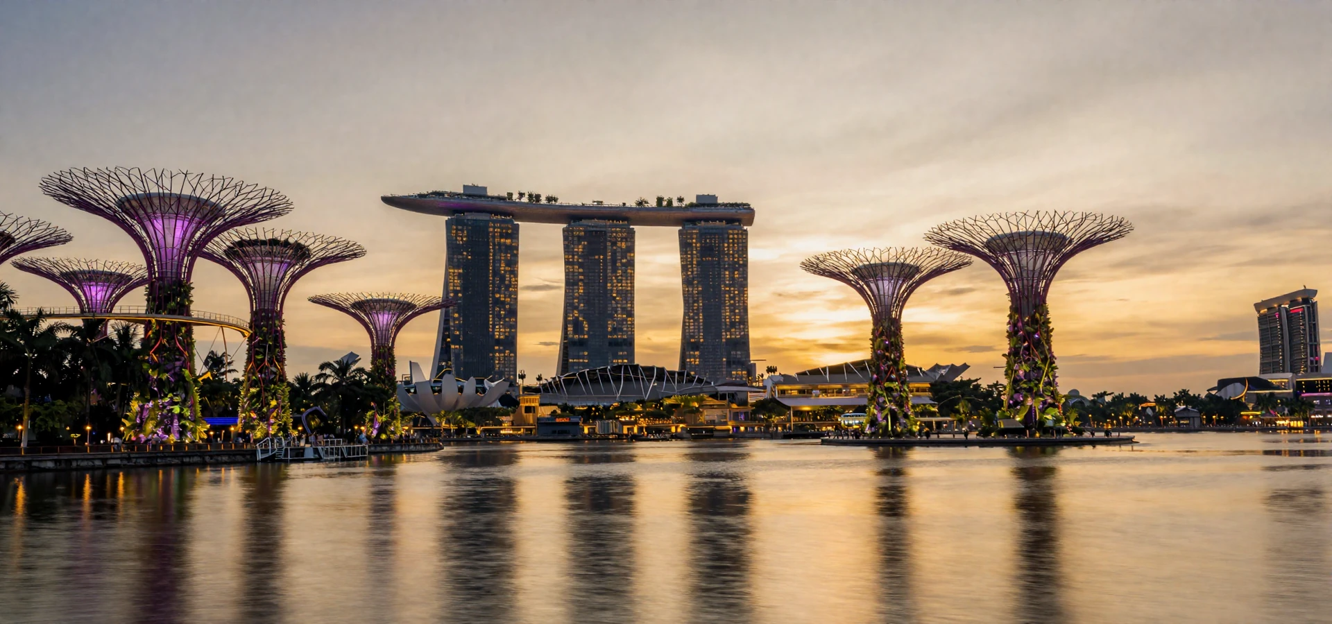 Singapore skyline at golden hour with Marina Bay Sands representing Singaporean women dating culture and cosmopolitan lifestyle