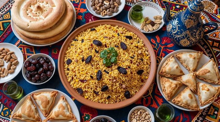 Traditional Uzbek feast with plov pilaf and samsa showcasing culinary mastery in Uzbek women dating culture