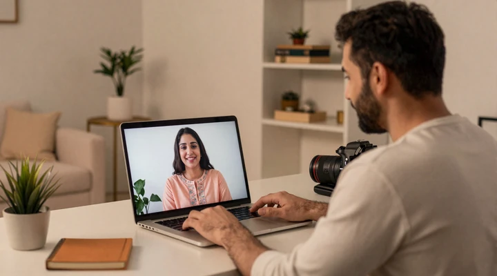 Western man having a video chat with a Pakistani woman on dating platform