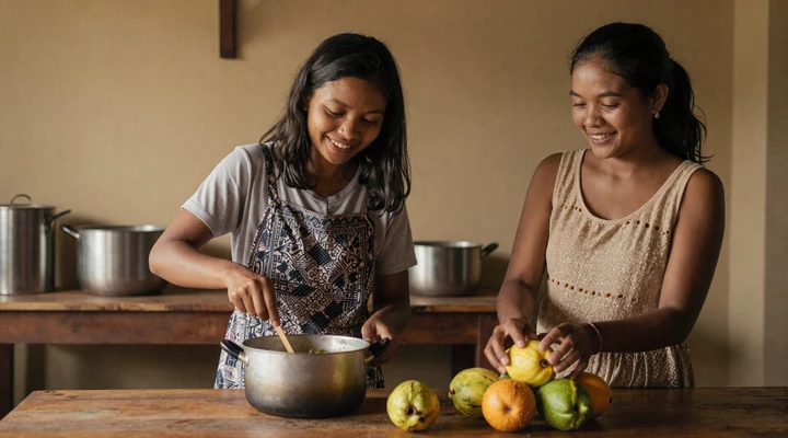 Timorese women preparing traditional cuisine showcasing warmth and hospitality in East Timorese dating culture