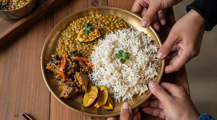 Traditional Nepali dal bhat meal representing the culinary culture of Nepali women dating