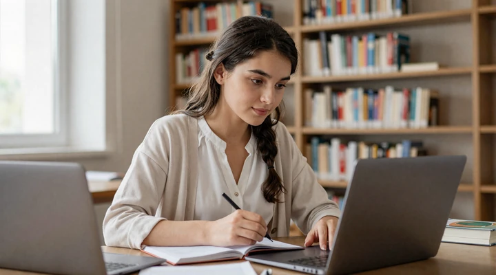 Young Tajik woman studying in modern library in Dushanbe showcasing education and ambition in Tajik women dating
