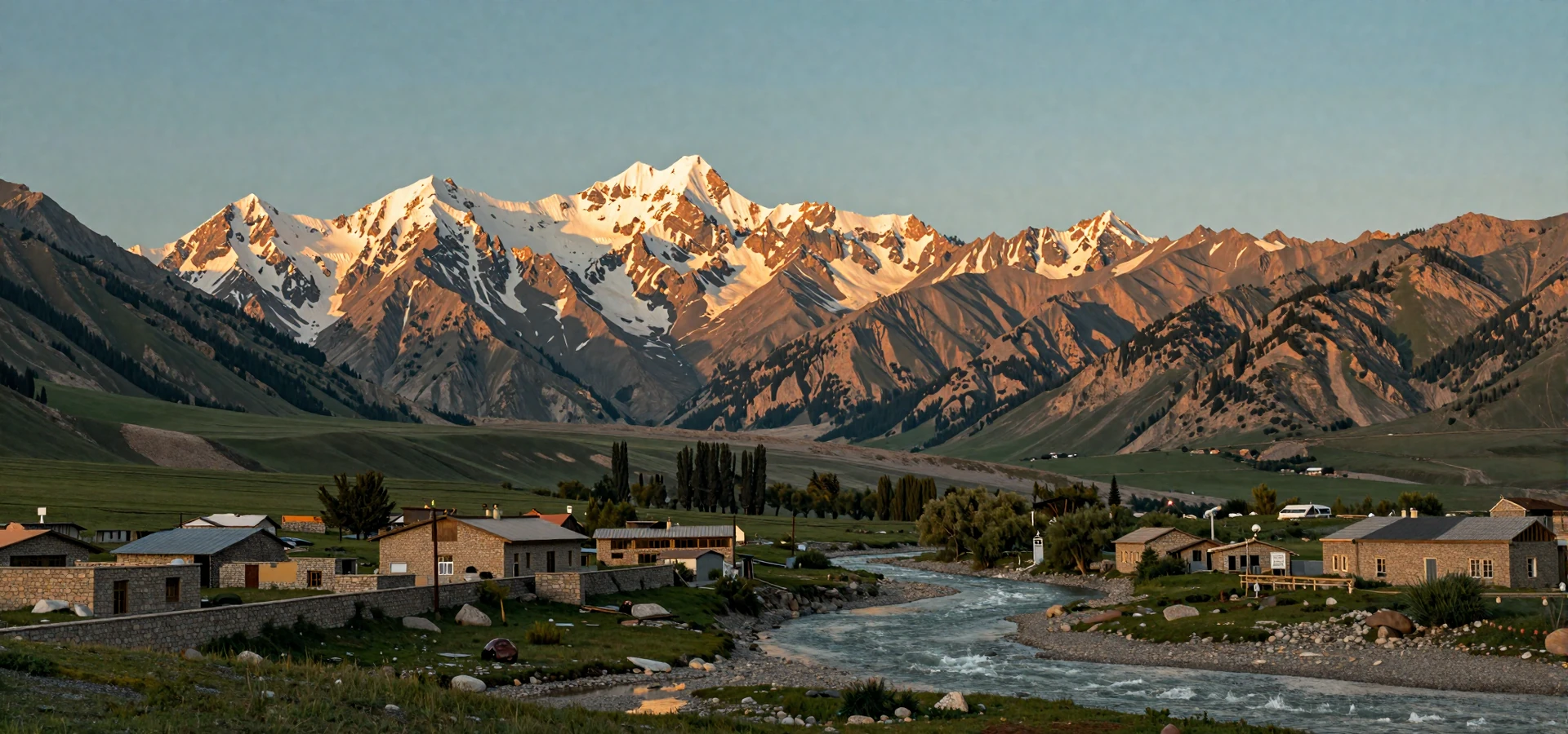 Golden hour over Pamir mountains in Tajikistan representing Tajik women dating culture and Persian heritage