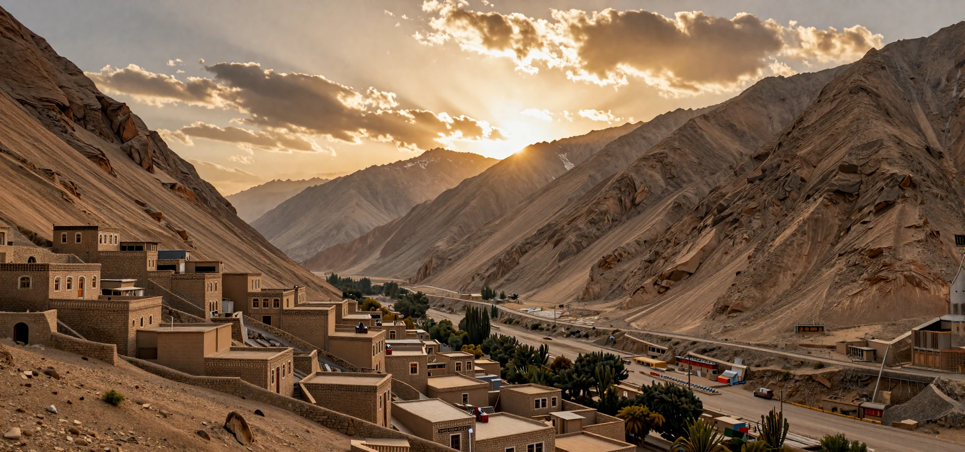Golden hour over Afghan mountain valley representing Afghan women dating culture and heritage