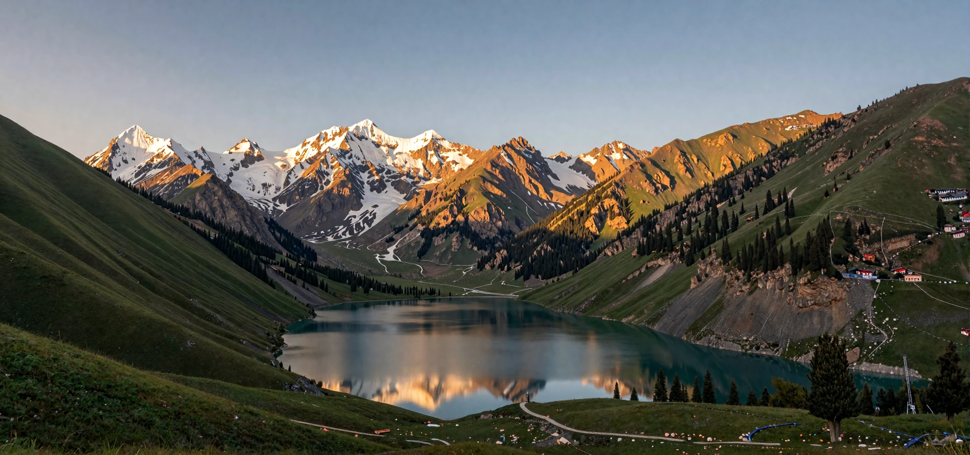 Scenic Kyrgyzstan mountain landscape with alpine lake representing Kyrgyz women dating culture and nomadic heritage